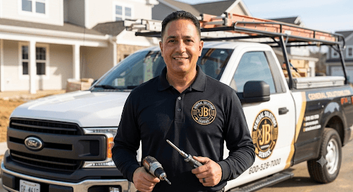 Jose Gomez Borges, owner of JB General Solutions, standing in front of his work truck
